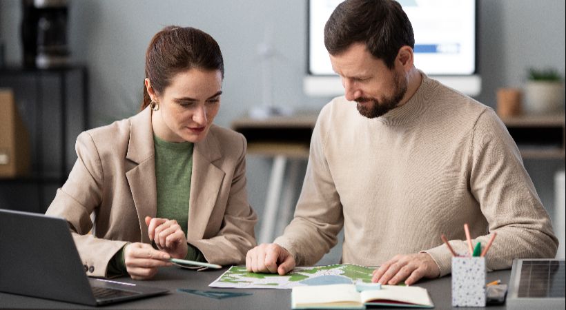 Someone working with their accountant to work out VAT