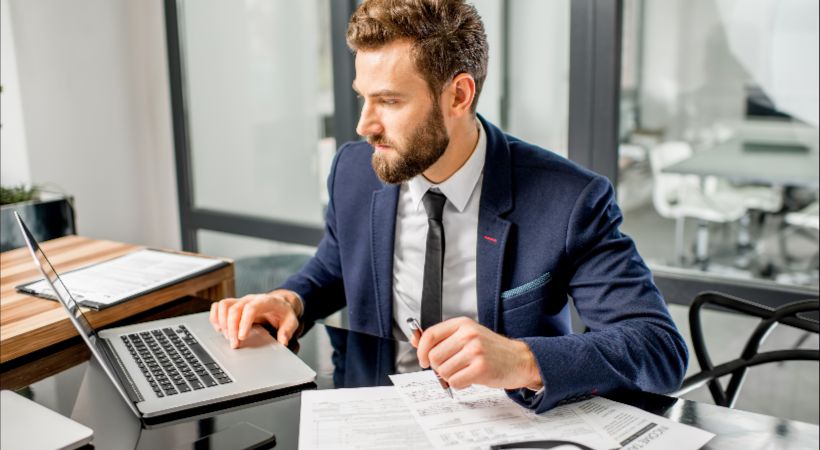 Accountant looking through business finances