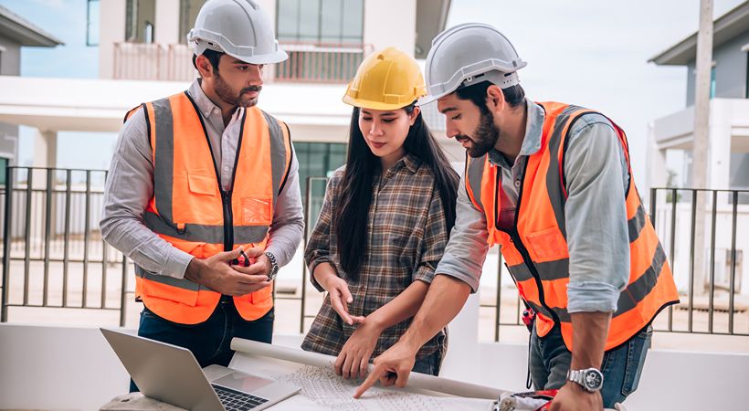 construction workers talking