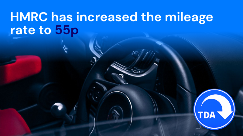 HMRC has increased the mileage rate to 55p. Advice from Tax Driven Accountants.