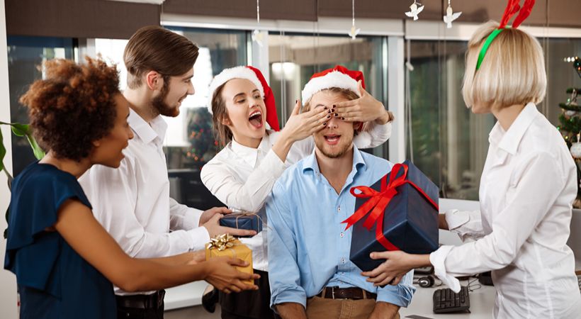 Colleagues enjoying the work Christmas party