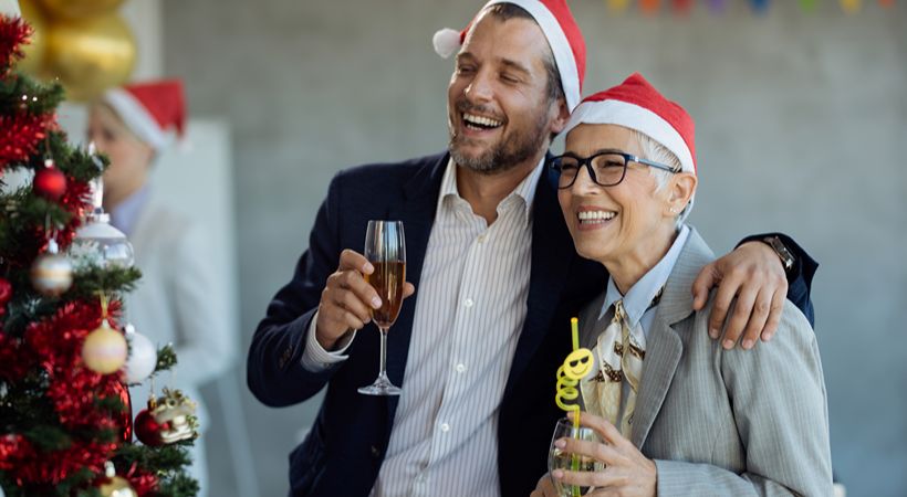 Colleagues together at the office Christmas party